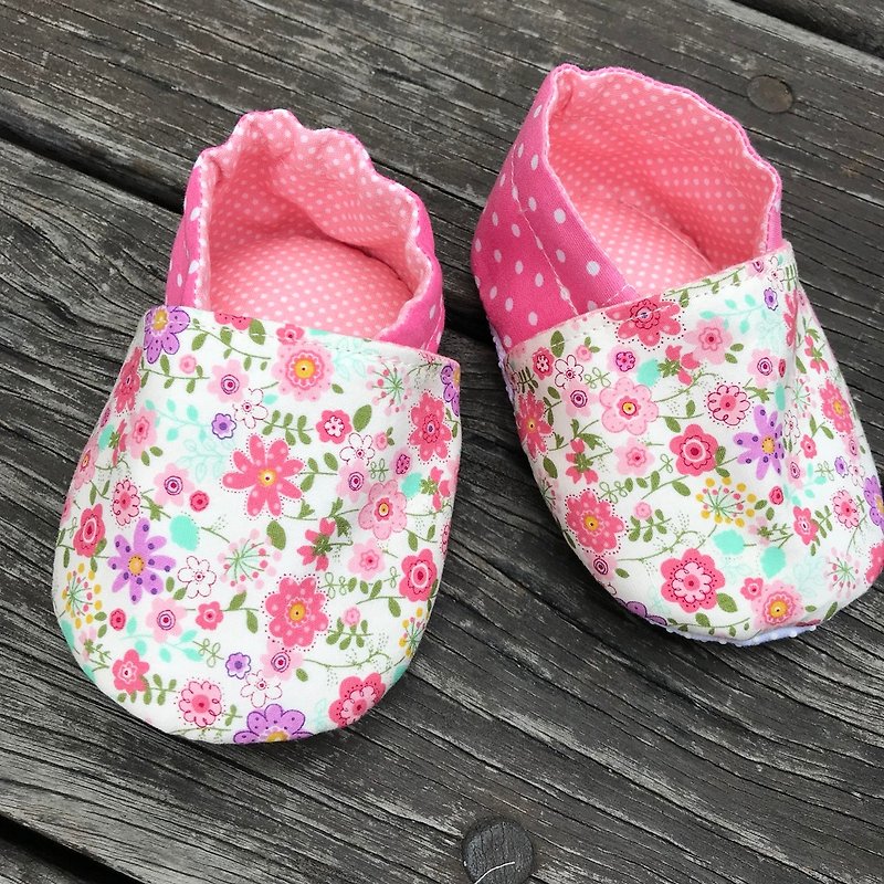 粉红小碎花<学步鞋.婴儿鞋>手工鞋 - 童装鞋 - 棉．麻 粉红色