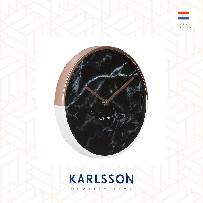 荷兰Karlsson, Wall clock Marble Delight云石图案铜色框挂钟 - 时钟/闹钟 - 其他金属 黑色