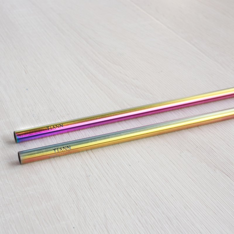 【钛吸管】纯钛斜口吸管(8mm) 两入 极光色 (赠收纳袋&清洁刷各x2 - 环保吸管 - 其他金属 多色