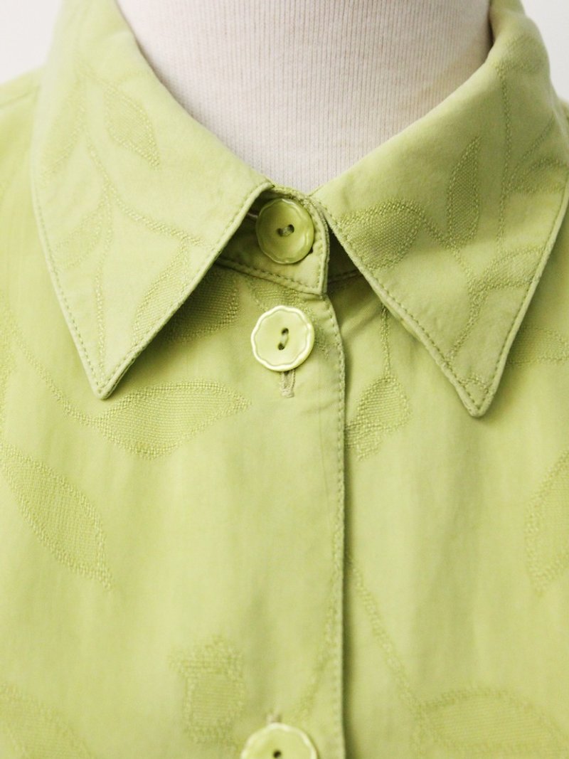 复古叶子刺绣印花苹果绿短袖90s欧洲古着衬衫 European Vintage Blouse - 女装衬衫 - 聚酯纤维 绿色