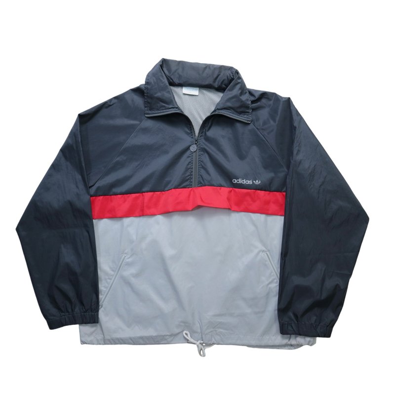 70-80s Adidas 台湾制 灰色拼色尼龙罩衫 防风罩衫 - 男装外套 - 尼龙 