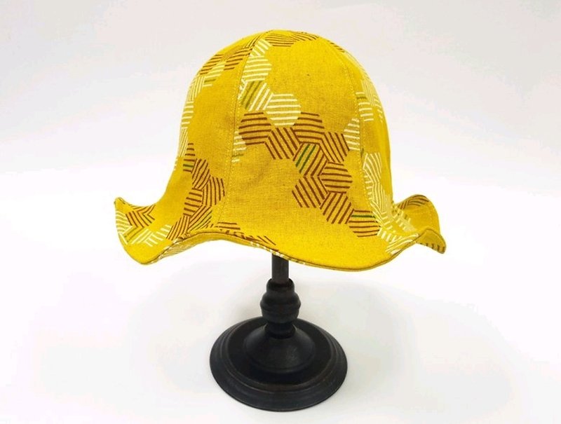 复古几何线条六角条纹布花+渔夫帽 #订制款 - 帽子 - 棉．麻 黄色