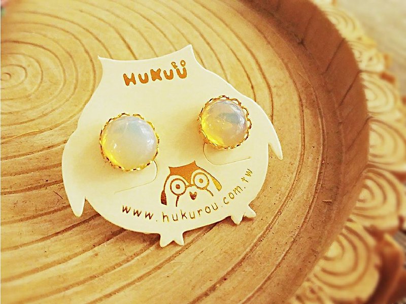 HUKUROU简约天然石耳环-蛋白石 - 耳环/耳夹 - 其他材质 多色