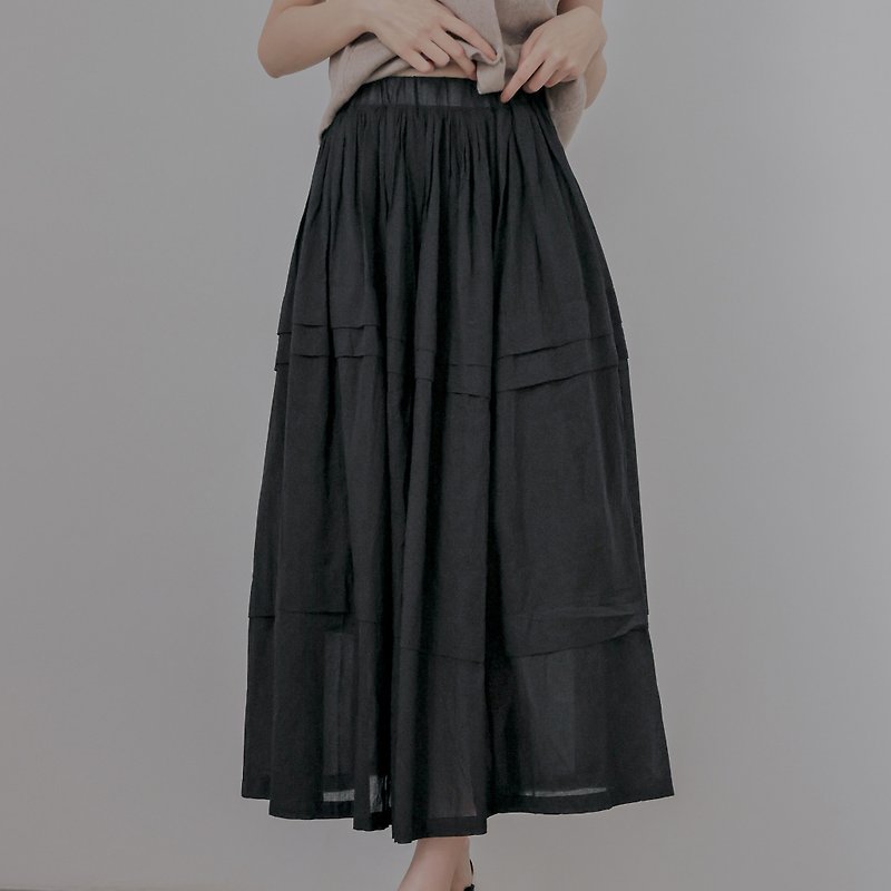 轻薄打褶伞裙-黑色 - 裙子 - 聚酯纤维 黑色