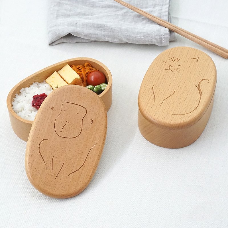 buna Natural Wood Ikimono Lunchbox 400ml Bento Bentobox Kids Gift Present Japan - 便当盒/饭盒 - 木头 卡其色