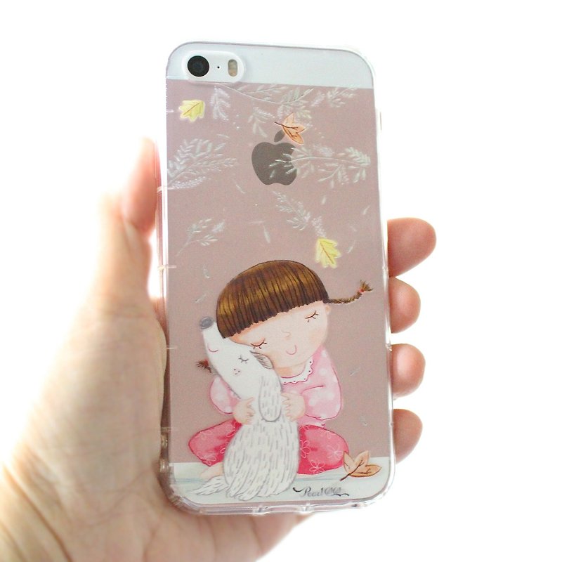 小女孩和狗防摔透明手机壳 iPhone Samsung HTC LG Sony 免费加字 - 手机壳/手机套 - 塑料 白色