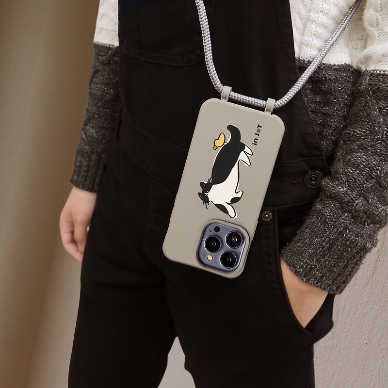 【手机挂绳】奔驰猫与麻吉 可拆式 iPhone 防摔 背绳手机壳 - 手机壳/手机套 - 塑料 灰色