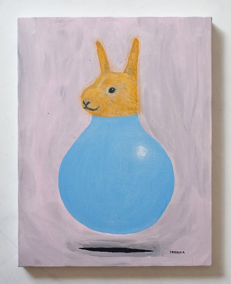 【IROSOCA】風船で弾むウサギ　キャンバス絵画　F6サイズ原画 - 海报/装饰画/版画 - 其他材质 粉红色