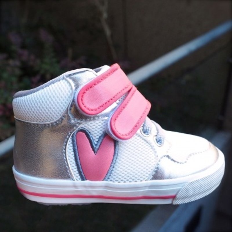 Tessa草莓粉银色高筒休闲鞋 - 童装鞋 - 其他材质 白色