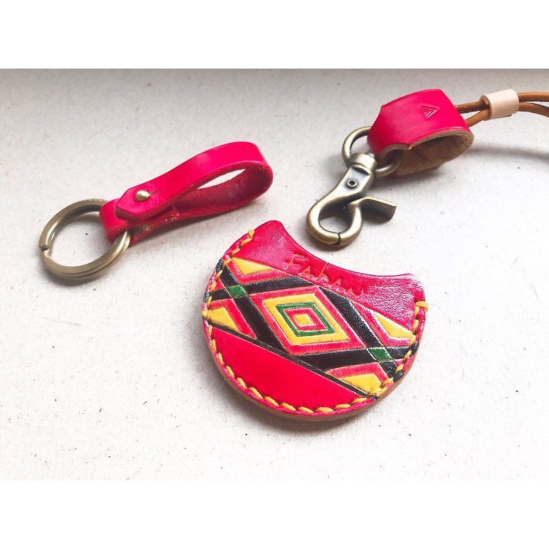 交换礼物 gogoro钥匙 钥匙皮套 钥匙皮绳 定制化图案设计 - 钥匙链/钥匙包 - 真皮 红色