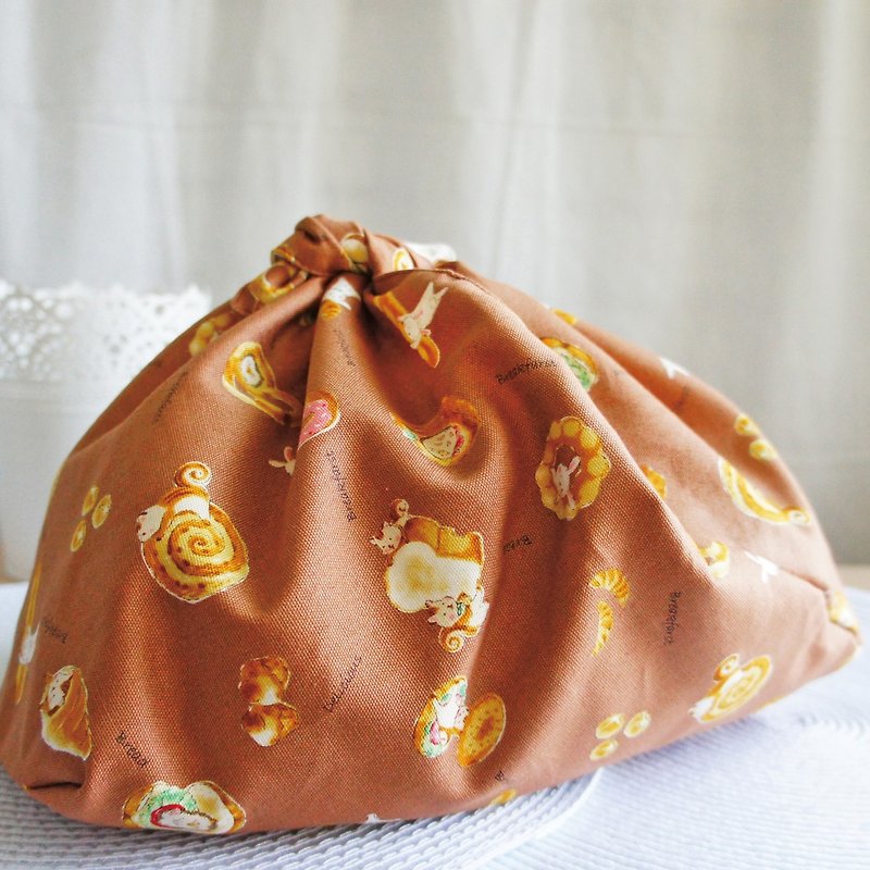 Lovely【日本布】可爱动物与面包泡芙可折叠随身包、环保袋、可可 - 手提包/手提袋 - 棉．麻 咖啡色