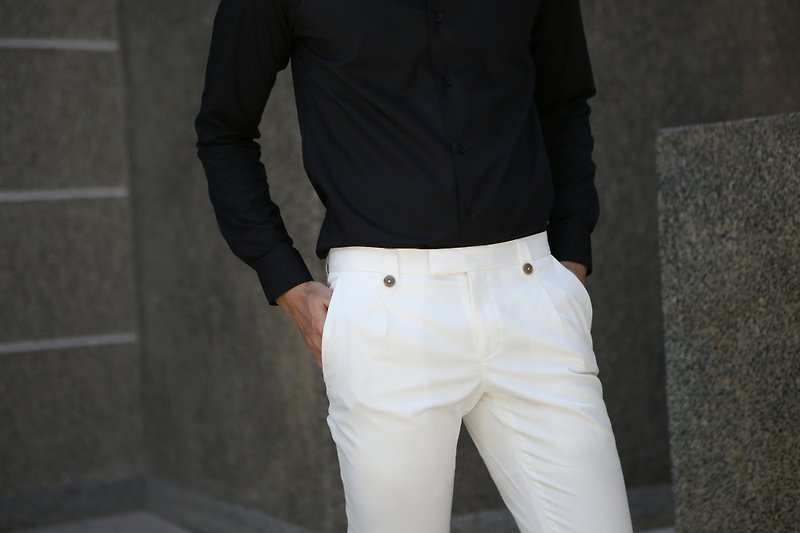 White single trousers with 2 button - 男士长裤 - 棉．麻 白色