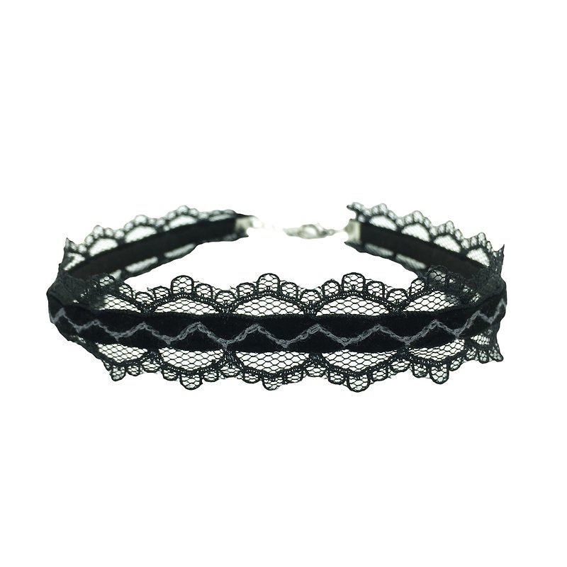 Curve Night Lace Choker-黑色蕾丝花边颈链 - 项链 - 其他材质 黑色
