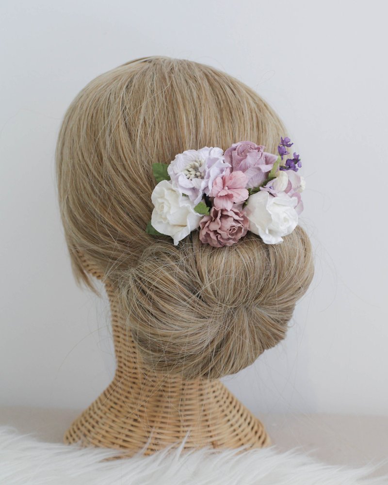 MAUVE MALIBU Flower Hair Comb Handmade Paper Flowers - 发饰 - 纸 粉红色