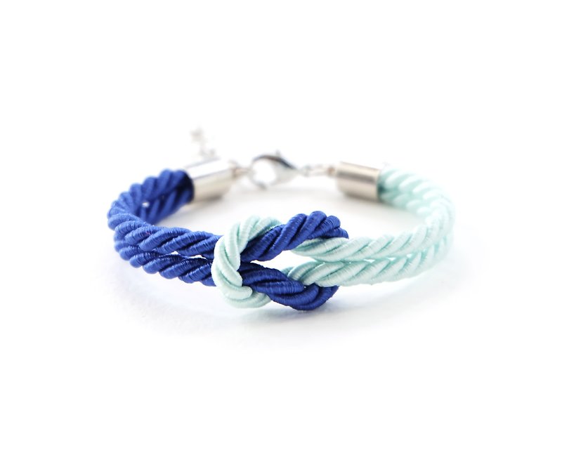 Admiral blue / Light mint knot rope bracelet - 手链/手环 - 聚酯纤维 蓝色
