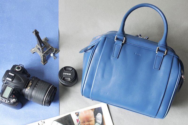 KATE 意大利皮革包包/相机包 (蓝色) 手提包 医生包 原创设计 肩背包 斜背包 极简 百搭 女包 - 相机包/相机袋 - 真皮 蓝色