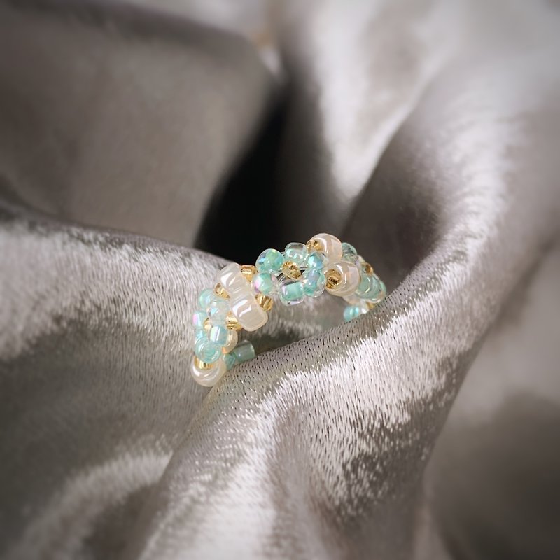 花朵 串珠戒指 玻璃珠 -珠光海洋-戒指- - 戒指 - 玻璃 蓝色