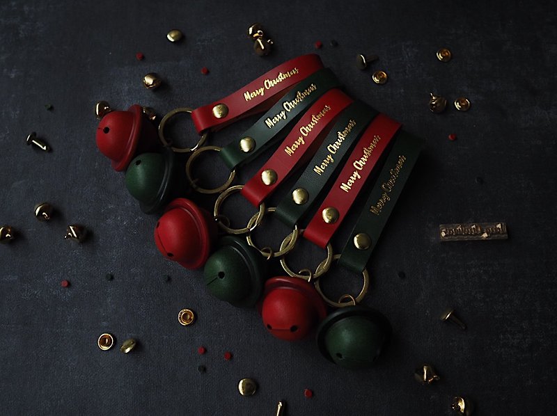 纯手工牛皮铃铛钥匙扣挂件 定制化刻字礼物 颜色款式可订制 圣诞 - 钥匙链/钥匙包 - 真皮 多色