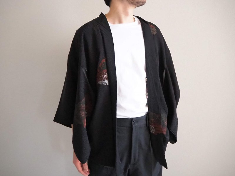 黑色丝绸和服、休闲和服羽织、日本酷男士时尚、男女皆宜的羽织 - 女装休闲/机能外套 - 丝．绢 