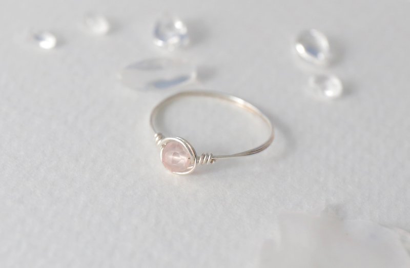 10月诞生石 - 3.5mm多切面粉晶925纯银线尾戒 - 戒指 - 宝石 粉红色
