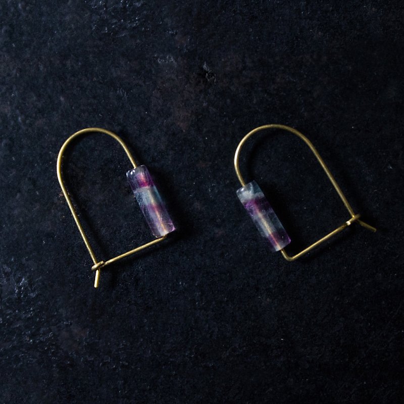 U型萤石管珠耳环 - 耳环/耳夹 - 其他金属 多色