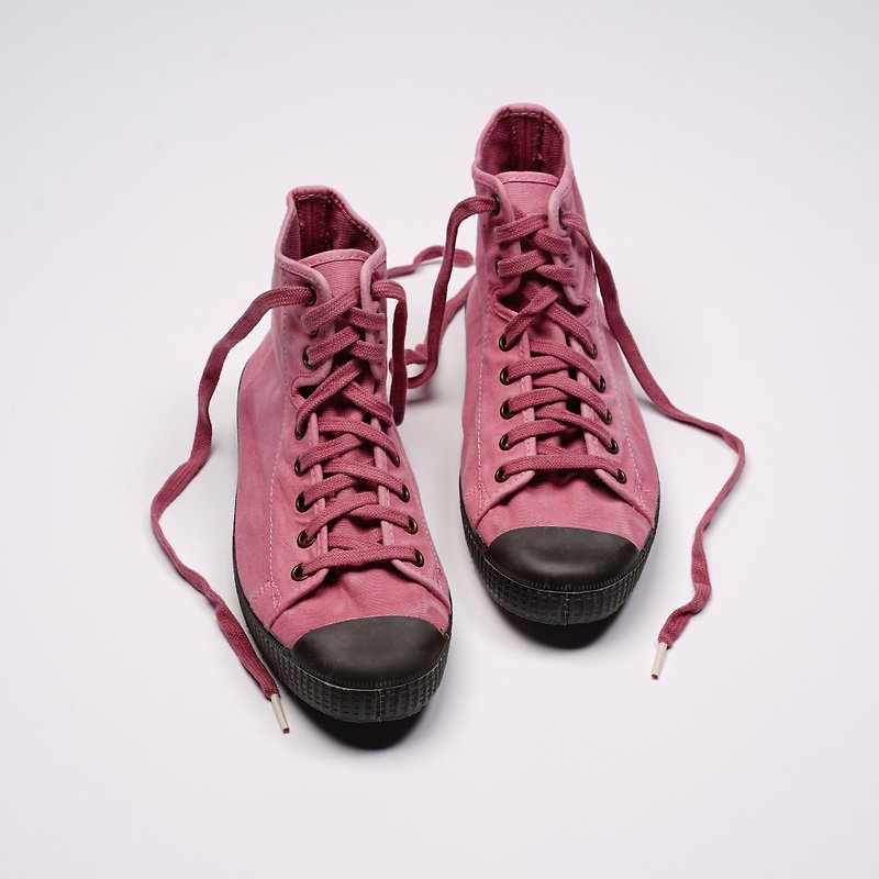 西班牙帆布鞋 CIENTA U61777 42 粉红色 黑底 洗旧布料 大人 高筒 - 女款休闲鞋 - 棉．麻 粉红色