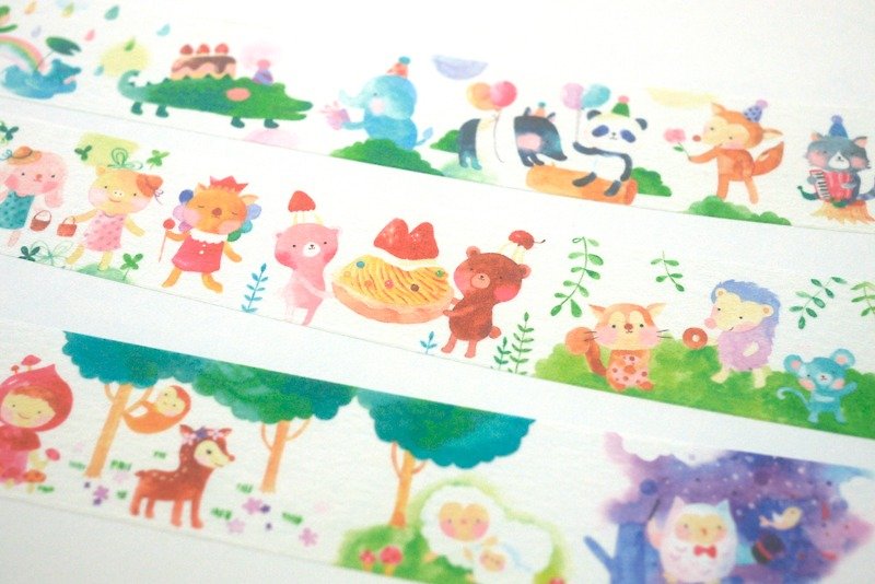 森林动物(水彩)和纸胶带- 2.5cm x 10M(50cm循环图) - 纸胶带 - 纸 多色