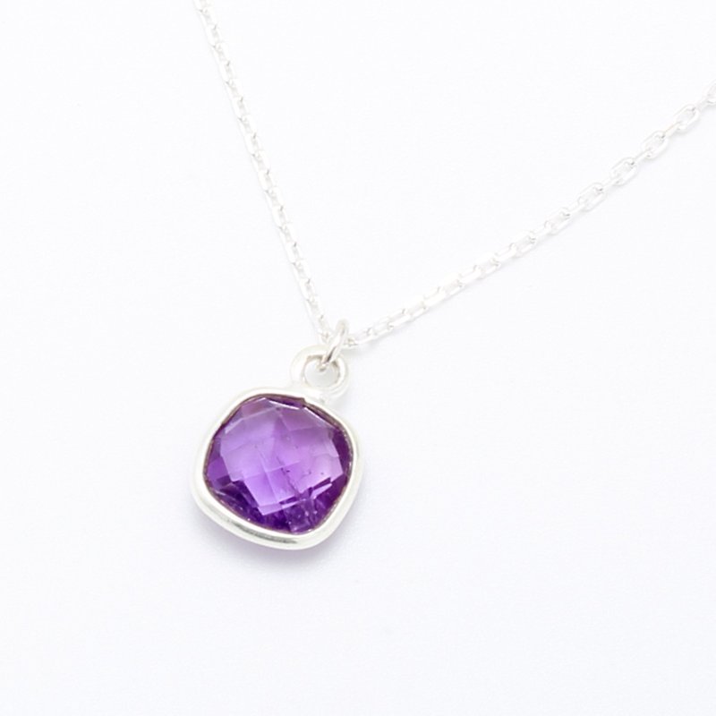 简约 方形 天然 紫水晶 s925 纯银 项链 生日 母亲节 情人节 礼物 - 锁骨链 - 水晶 紫色