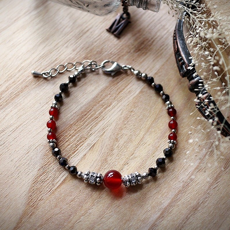 Muse时尚风系列NO.16母亲节天然石红色红玛瑙银华丽手链 - 手链/手环 - 宝石 红色