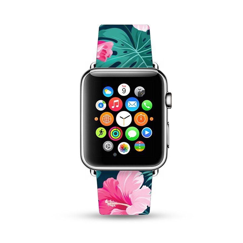 粉红百合花 Apple Watch 真皮手表带 38 40 42 44 mm -050 - 表带 - 真皮 绿色