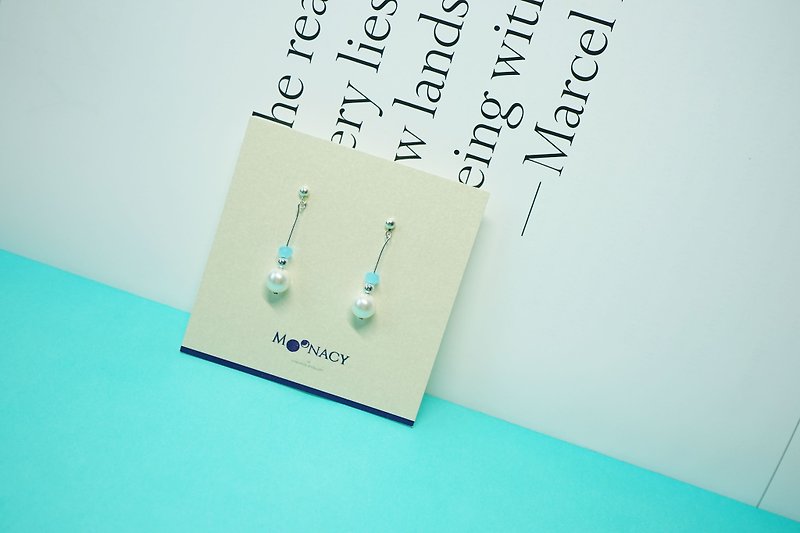 施华洛世奇水晶珍珠  垂挂耳环  耳夹(深海蓝 玻璃珠) - 耳环/耳夹 - 宝石 蓝色