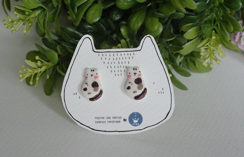 Cats polymer clay earrings - 耳环/耳夹 - 其他材质 咖啡色