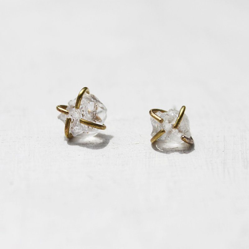 简约水晶小石头 - 925纯银耳针 - 耳环/耳夹 - 宝石 透明