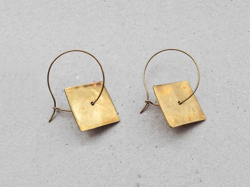 大器简约方形几何黄铜耳环 - 耳环/耳夹 - 其他金属 金色