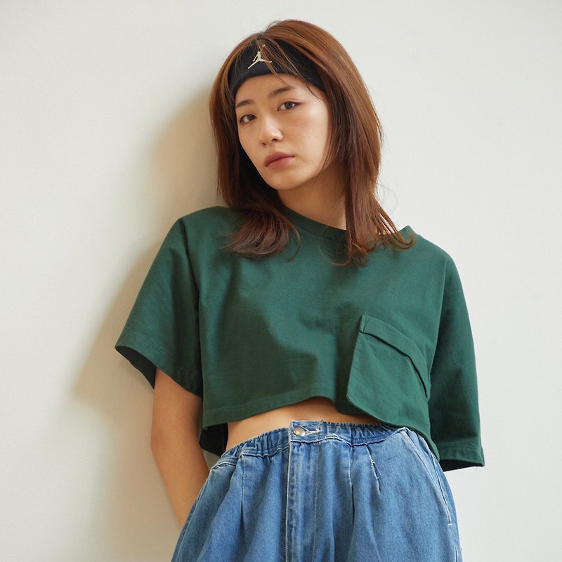 作物顶部 - 女装 T 恤 - 棉．麻 绿色