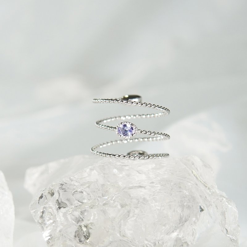 简约型格宝石级坦桑石三环。开口戒指 - 戒指 - 宝石 紫色