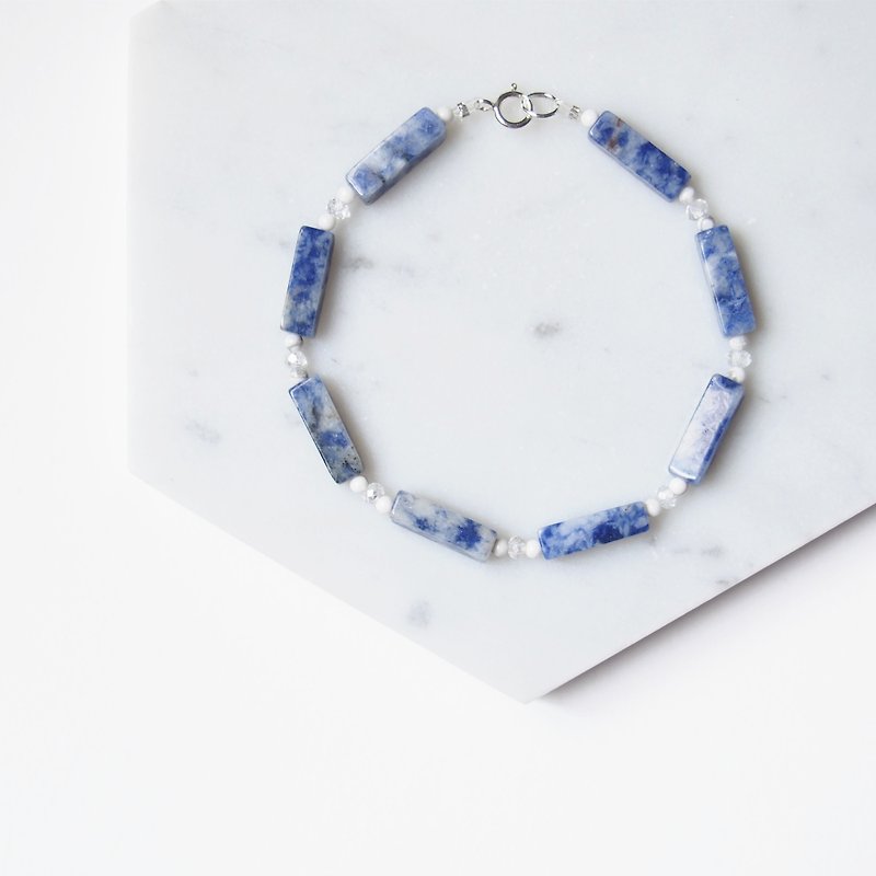 气质方柱蓝纹石・天然白松石珠・手链手链・礼物 - 手链/手环 - 宝石 蓝色