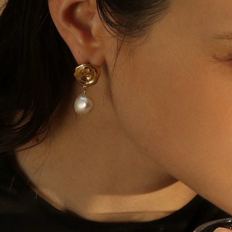 【Mellobject】巴洛克珍珠短款耳环耳夹耳钉 - 耳环/耳夹 - 其他金属 金色
