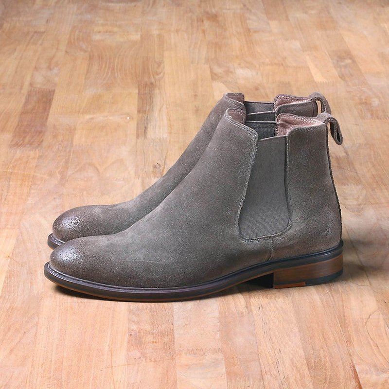 Vanger 优雅美型·极简高格素面却尔西靴 Va211麂皮深灰 - 男款靴子 - 真皮 灰色