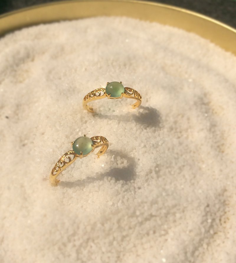 暖阳-精品设计系列：天然晴水翡翠(缅甸玉)750K金古典雕花戒指 - 戒指 - 宝石 金色