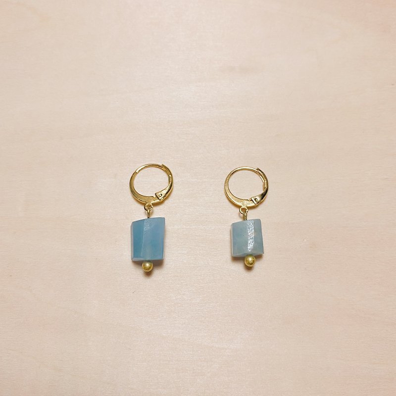 复古海蓝宝小圈圈耳环 - 耳环/耳夹 - 水晶 蓝色
