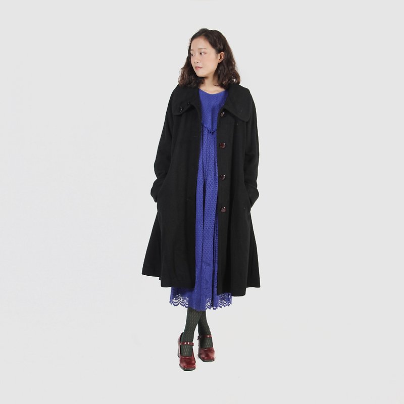 【蛋植物古着】100%喀什米尔羊毛顶级面料伞状古着大衣 - 女装休闲/机能外套 - 羊毛 黑色