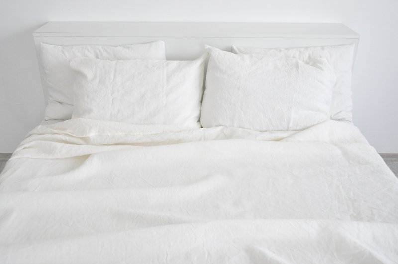 White linen sheet set / Flat+fitted sheet+2 pillowcases / White bedding - 寝具 - 亚麻 白色