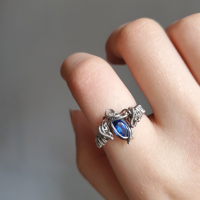 蓝晶石 | 戒指2   金属编织 矿石 饰品 不锈钢 手作 - 戒指 - 半宝石 蓝色