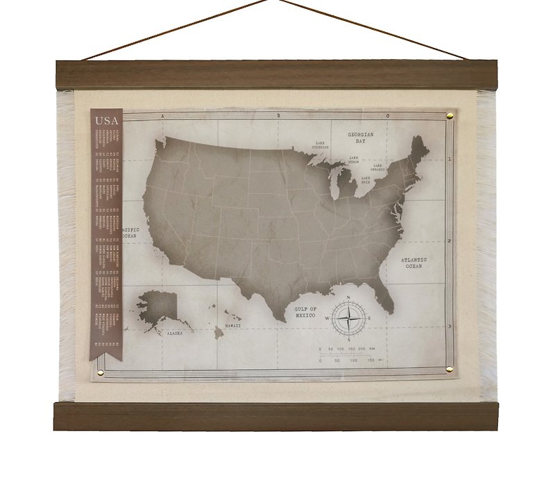 美国地图帆布面料 带挂轨和配件旅行日志 - 墙贴/壁贴 - 聚酯纤维 多色