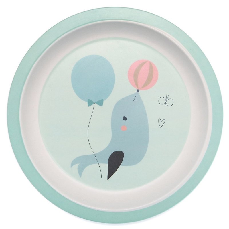 【绝版出清】荷兰Petit Monkey 竹纤维餐盘-粉蓝海豹 - 儿童餐具/餐盘 - 环保材料 