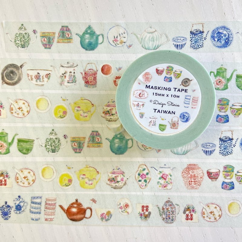 Tea pots and cups washi tape - 纸胶带 - 纸 多色