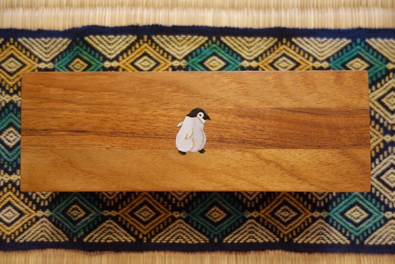 手绘皇帝企鹅宝宝柚木铅笔盒(接受手绘定制宠物) - 铅笔盒/笔袋 - 木头 咖啡色