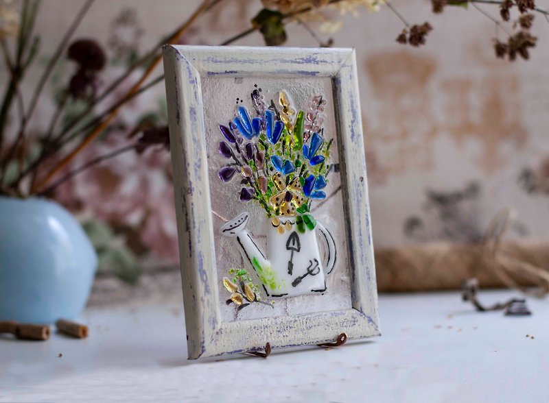 薰衣草花束 - 框架中的玻璃面板。 温馨家居的花卉装饰 - 摆饰 - 玻璃 蓝色