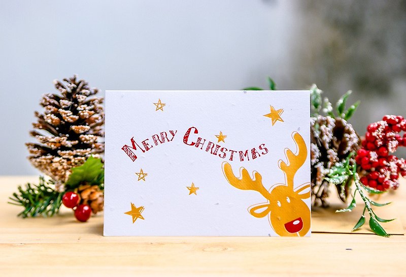 【圣诞节】种子纸圣诞卡片 (红鼻子麋鹿 Red nose Moose) - 卡片/明信片 - 纸 